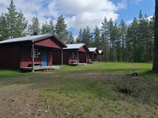 Die Hütten umgeben von Wald in Haus Ensro in Schweden