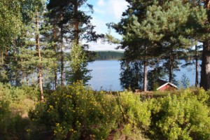 Das schwedische Gruppenhaus Ensro Lägergård mit See Ensen.